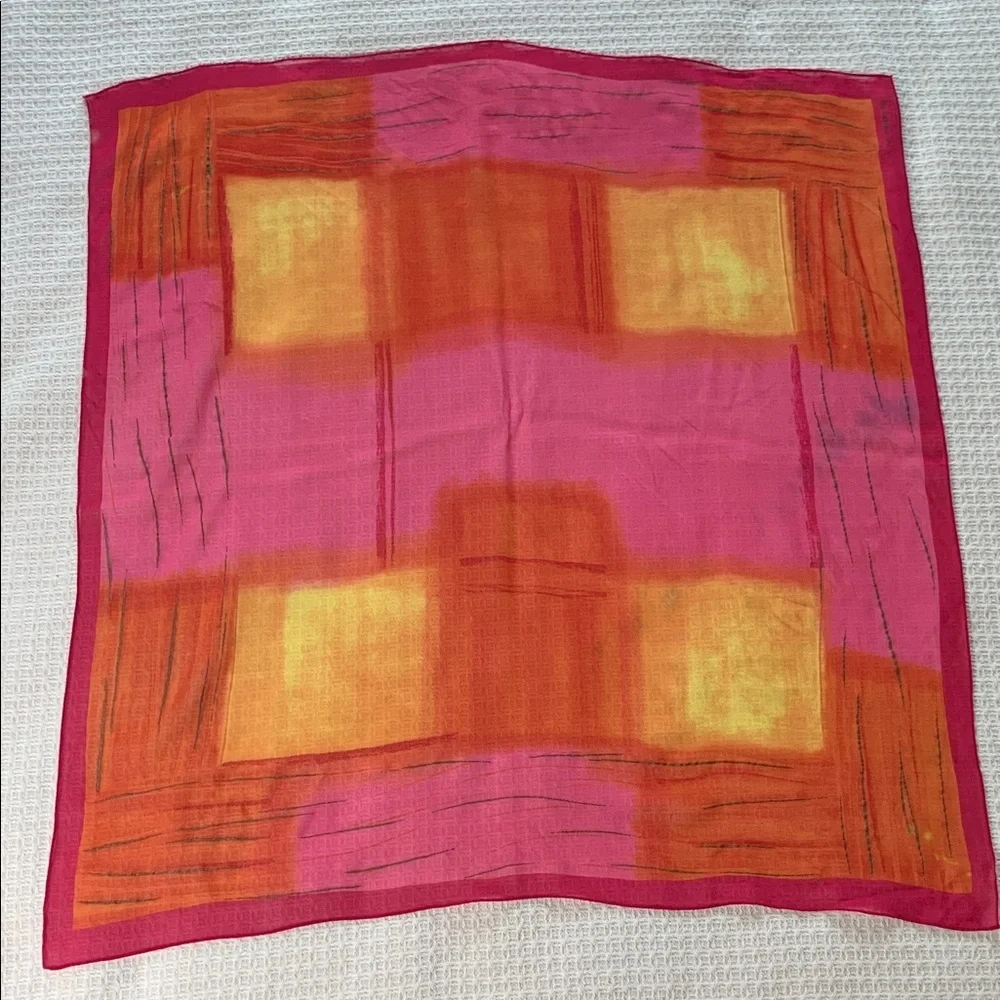 Liz Claiborne pink, yellow, and orange square silk scarf